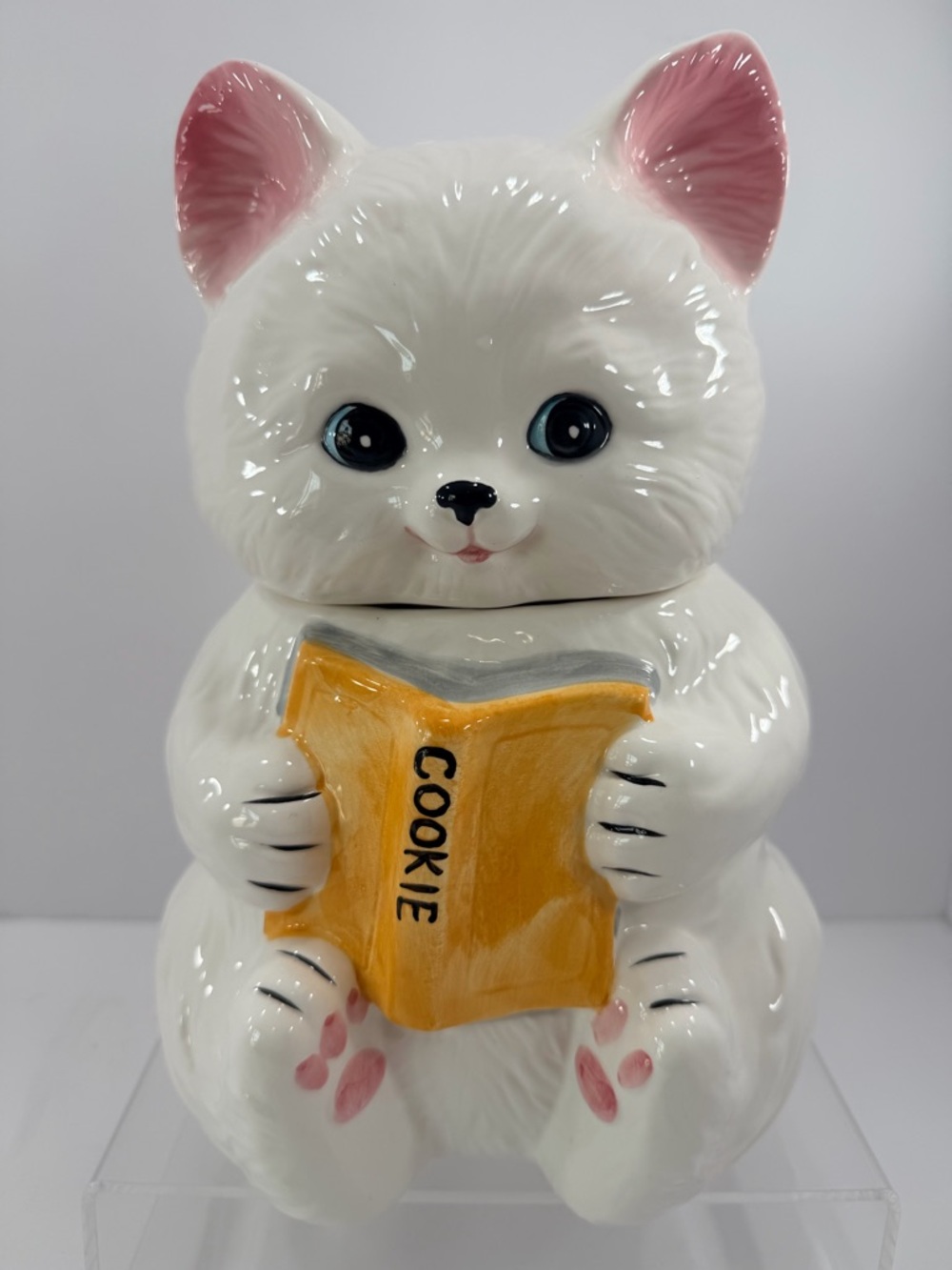 Smart Cookie 80"s Kitty Cat Reading Cookie Jar Canister MCM Whimsical Decor
